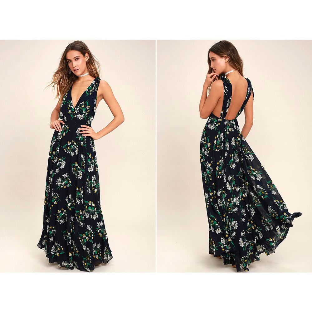 Lulu's Navy Floral Maxi Dress
